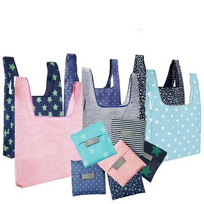 Harga yang bagus Water Resistant Eco-Friendly Folding and Portable Oxford Cloth Shopping Tote Grocery Bag with Custom Logo Printing (in stock) on line