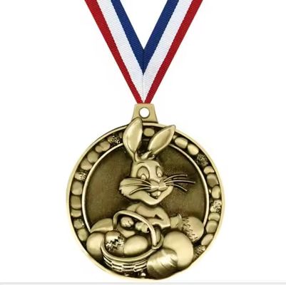 Custom Happy Easter Day Medal Easter Medal Zinc Alloy Rabbit Medal Dengan Desain dan Pita Anda